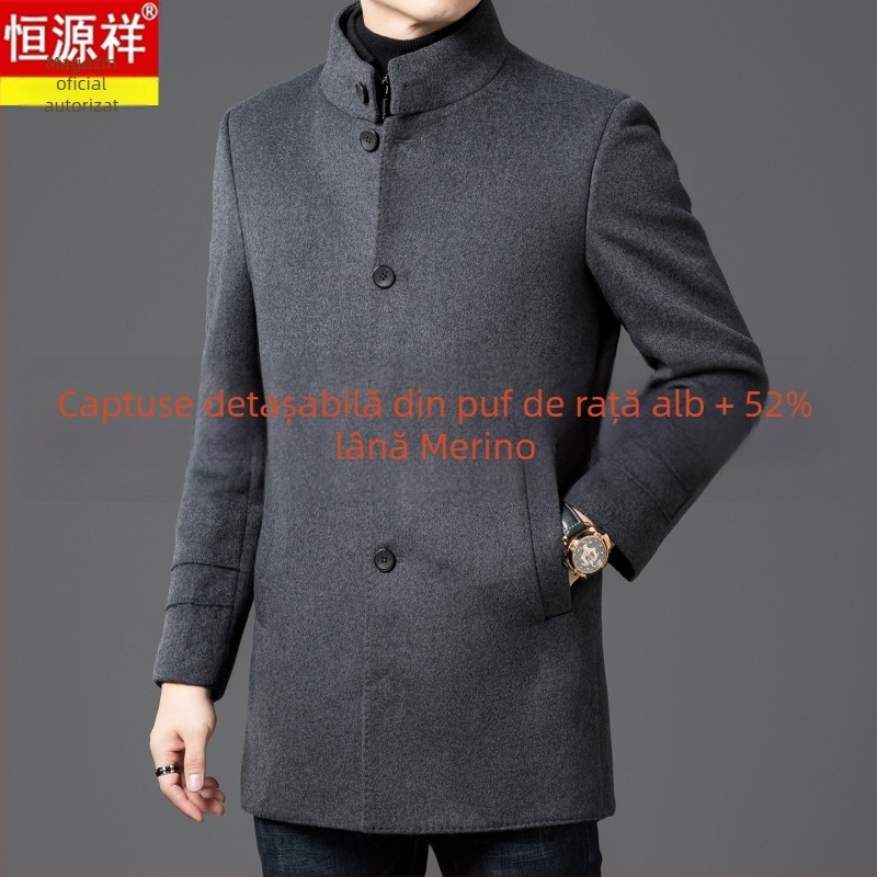 Palton corduroy, guler înalt, închidere cu nasturi pe un rând, croială lejeră, buzunare patch