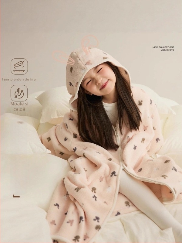 Halat pentru copii cu glugă, căptușeală din fleece, bumbac 90%, fermoar, pentru copii 3–8 ani, Iarna 2025