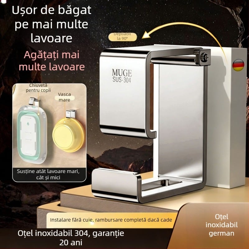Suport pentru chiuvetă din oțel inoxidabil – montaj fără găuri, prindere pe perete, pentru chiuvete mari și mici, 1 nivel, capacitate 5–10 kg, finisaj electroplacat
