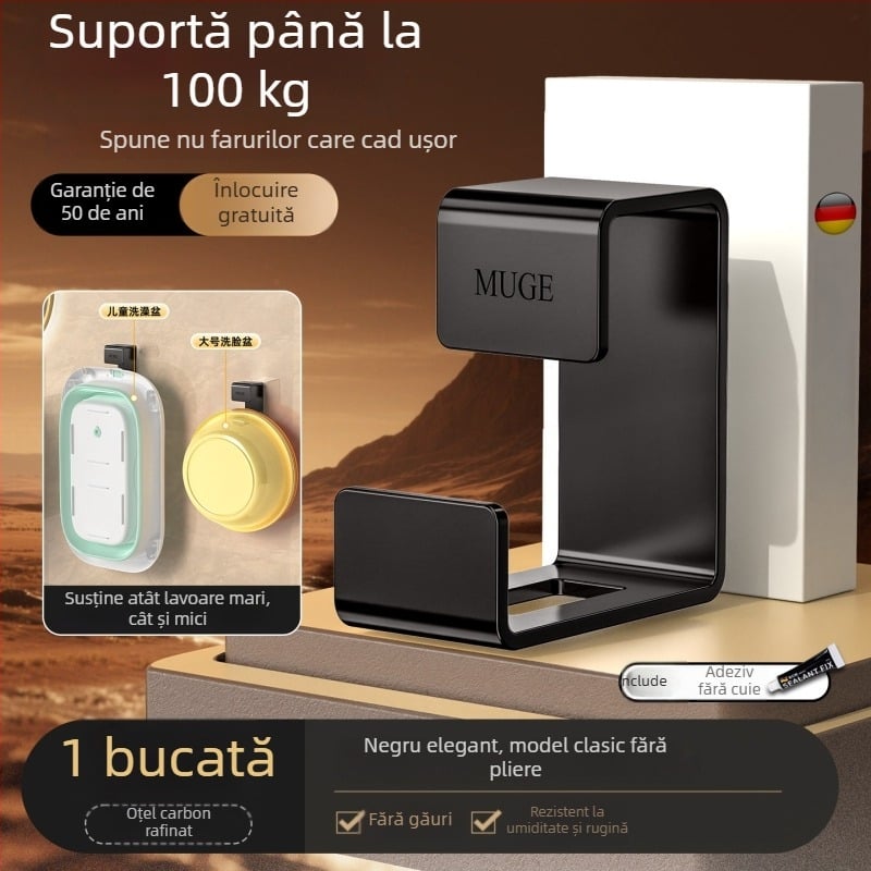 Suport pentru chiuvetă din oțel inoxidabil – montaj fără găuri, prindere pe perete, pentru chiuvete mari și mici, 1 nivel, capacitate 5–10 kg, finisaj electroplacat