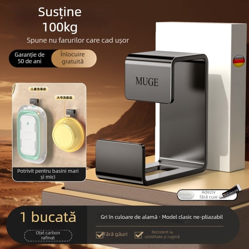 Suport pentru chiuvetă din oțel inoxidabil – montaj fără găuri, prindere pe perete, pentru chiuvete mari și mici, 1 nivel, capacitate 5–10 kg, finisaj electroplacat
