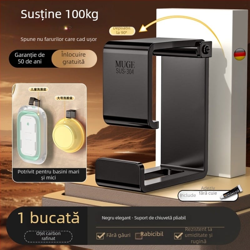 Suport pentru chiuvetă din oțel inoxidabil – montaj fără găuri, prindere pe perete, pentru chiuvete mari și mici, 1 nivel, capacitate 5–10 kg, finisaj electroplacat