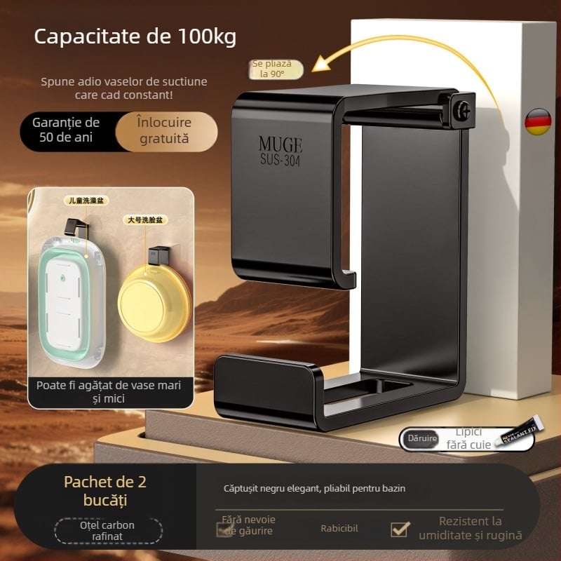Suport pentru chiuvetă din oțel inoxidabil – montaj fără găuri, prindere pe perete, pentru chiuvete mari și mici, 1 nivel, capacitate 5–10 kg, finisaj electroplacat