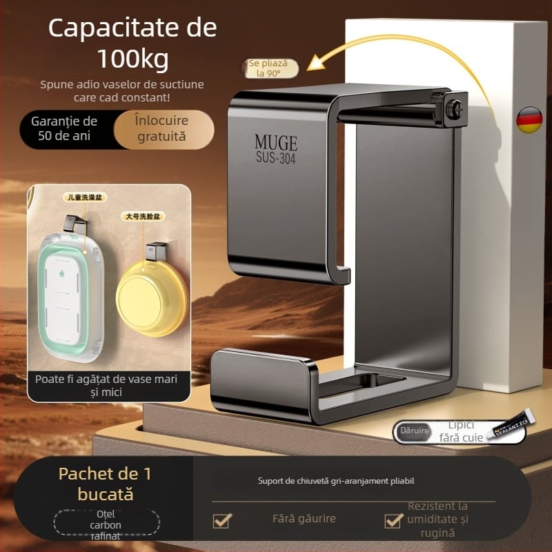 Suport pentru chiuvetă din oțel inoxidabil – montaj fără găuri, prindere pe perete, pentru chiuvete mari și mici, 1 nivel, capacitate 5–10 kg, finisaj electroplacat