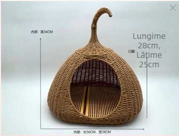 Cușcă pentru pisici din PE, ratan sintetic, design semiînchis, pentru toate anotimpurile, utilizare în interior