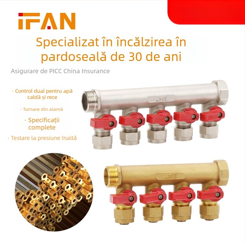 Distribuitor pentru încălzire prin podea, din cupru, placare electrolitică, modelul 03, temperatură de lucru -20 până la 150°C, mediu de lucru: apă