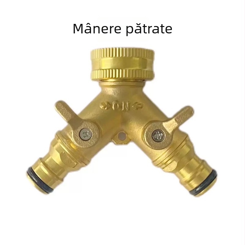 Distribuitor pentru furtun de grădină din cupru — supapă cu bilă, repartitor de apă cu trecere dublă, conector Y