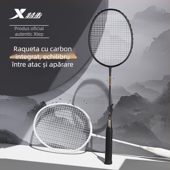 Rachetă de badminton din fibră de carbon, design dintr-o singură bucată, șaft drept, 95–100 g, rigiditate medie, potrivită pentru începători