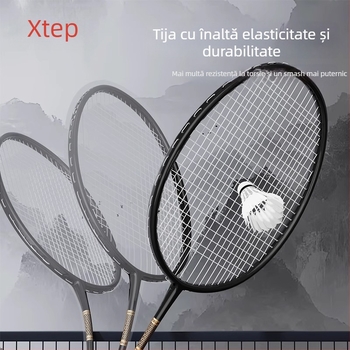 Rachetă de badminton din fibră de carbon, design dintr-o singură bucată, șaft drept, 95–100 g, rigiditate medie, potrivită pentru începători