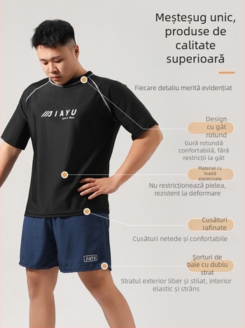 Șort de înot pentru bărbați – dublu strat, uscare rapidă, imprimeu, exterior poliester (86% fibre acrilice), căptușeală poliester (80% fibre acrilice)