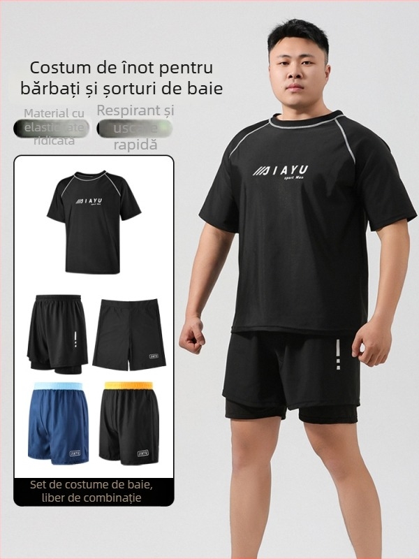 Șort de înot pentru bărbați – dublu strat, uscare rapidă, imprimeu, exterior poliester (86% fibre acrilice), căptușeală poliester (80% fibre acrilice)