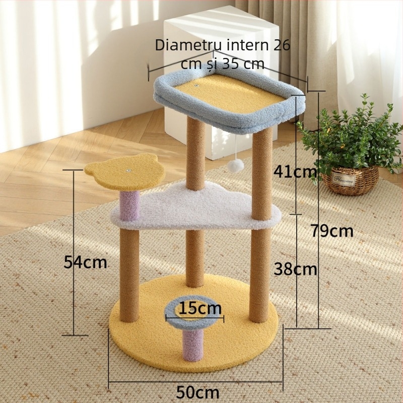 Cadru de cățărare pentru pisici cu stâlp de zgâriere din sfoară de cânepă, stil pastoral, material: Altul, produs autohton