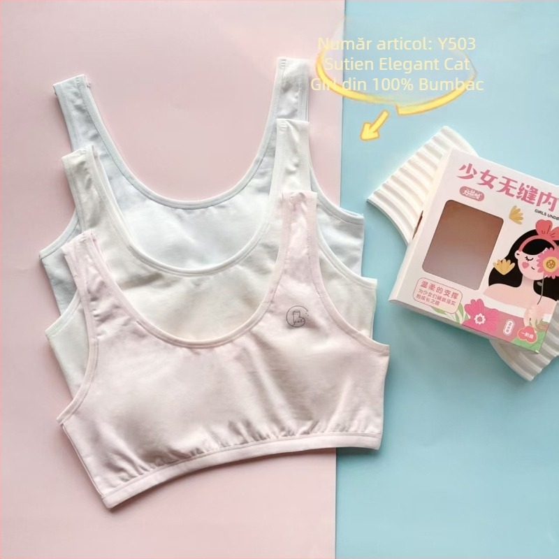 Sutien sport pentru fete, Yiqi Duoduo, bumbac, tratament moale, pentru fete de 8+ ani, înălțime peste 140 cm, potrivit pentru toate sezoanele