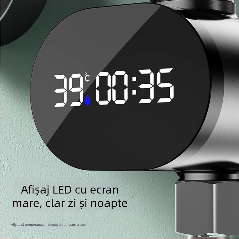 Termometru de duș pentru robinet, cu controlul temperaturii și afișaj LED (ABS, 0–60°C, ieșire mixtă, montaj spiral)