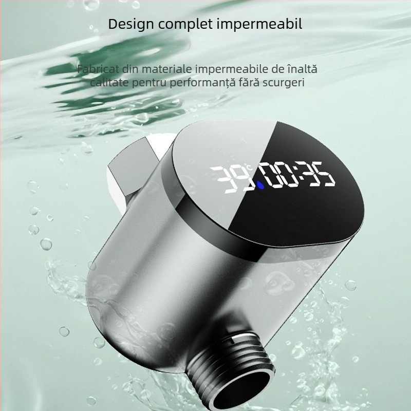 Termometru de duș pentru robinet, cu controlul temperaturii și afișaj LED (ABS, 0–60°C, ieșire mixtă, montaj spiral)