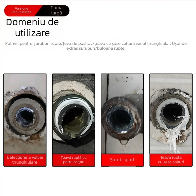 FURONGHUA Thread Breaker Extractor Set pentru burghiu manual și supapă triunghiulară pentru conducte, 4/6 filet, 5 buc., 71 mm lungime, oțel 45#