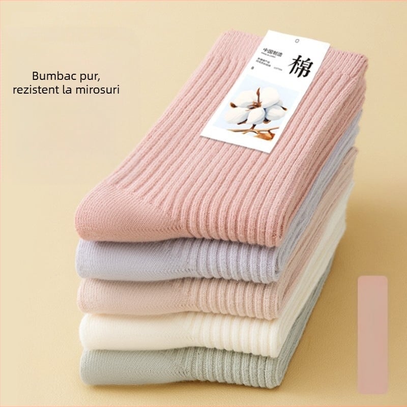 Șosete pentru femei din bumbac 100%, lungime medie până la gambe, toate sezoanele, culoare solidă, absorb transpirația și previn mirosul