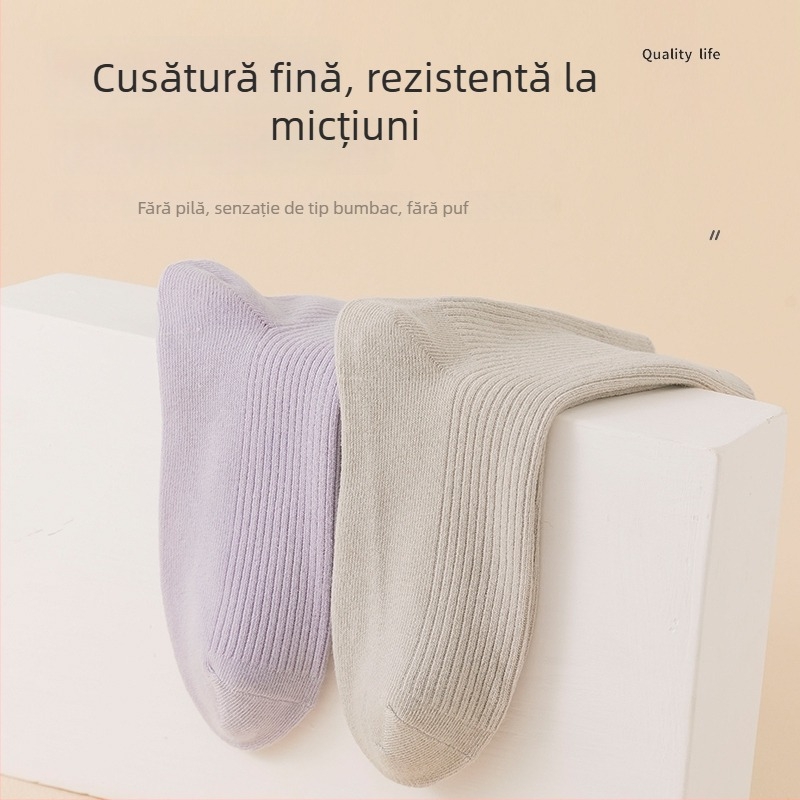 Șosete pentru femei din bumbac 100%, lungime medie până la gambe, toate sezoanele, culoare solidă, absorb transpirația și previn mirosul