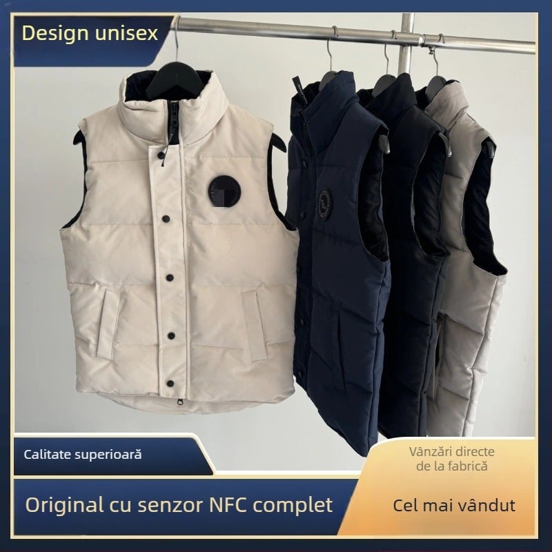Vestă unisex din puf, cu guler înalt, impermeabilă, exterior din nylon, căptușeală modal