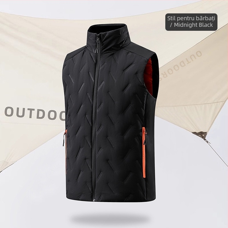 Vesta de exterior cu guler înalt, unisex, călduroasă, umplutură din bumbac mercerizat