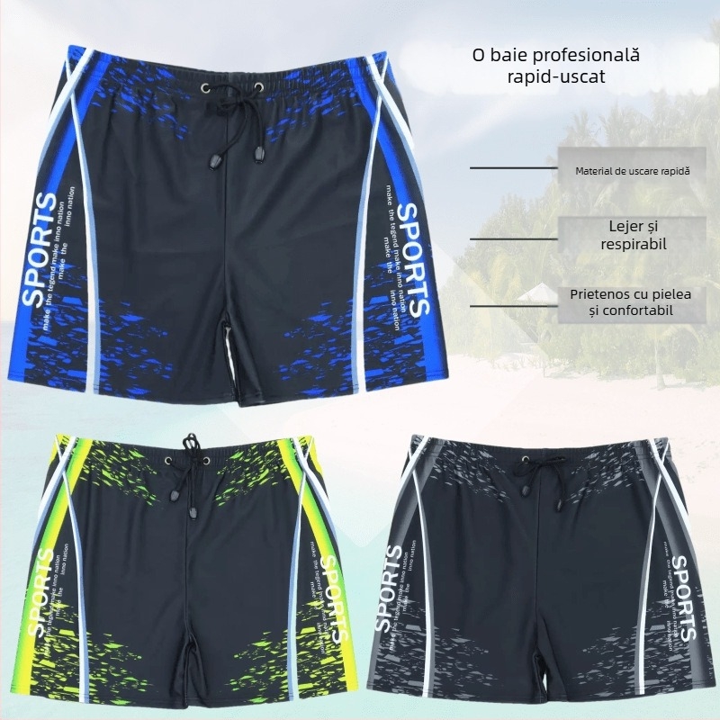 Slips de înot pentru bărbați, uscate rapid și respirabile, cu imprimeu; material poliester, greutate 230 g; căptușeală poliester, conținut 85%; potrivite pentru alergare, înot și sporturi nautice