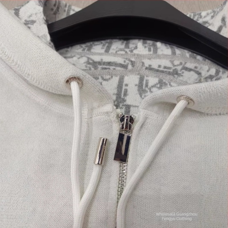 Cardigan cu glugă și fermoar, imprimare pe ambele fețe, model romb