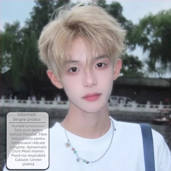 Perucă pentru bărbați cu păr scurt drept, fibre rezistente la temperatură, acoperire completă a capului, potrivire universală, proces mecanic