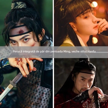 Perucă masculină Hanfu VM74 — păr lung, fibre rezistente la temperaturi ridicate, nu pentru vopsire cu temperaturi mari, stilizare