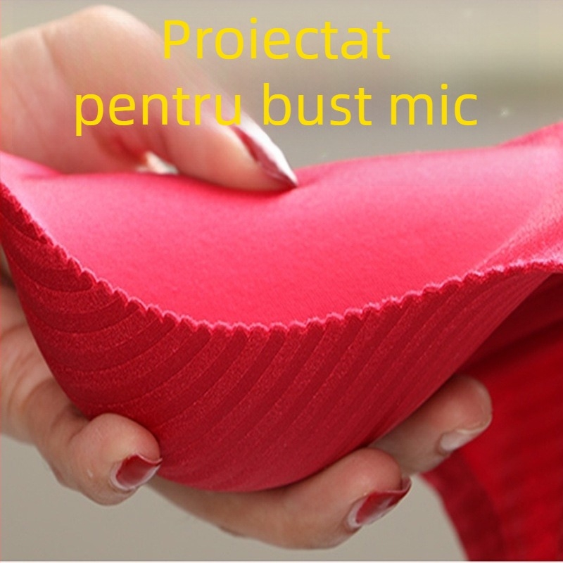  Sutien fără sârmă, cupă 3/4, burete de 8 cm, susținere adunătoare, bretele duble detașabile, material nylon