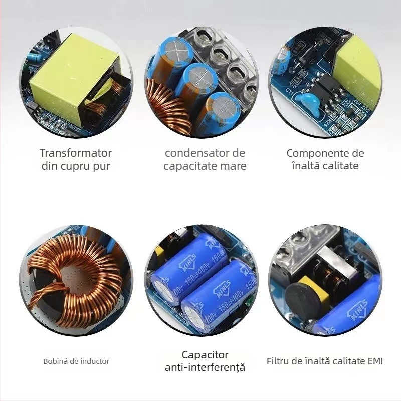 Sursă de alimentare LED cu tensiune constantă, intrare 220V AC, ieșire 12–24V DC, până la 16,6A, 400W, protecții: suprasarcină, scurtcircuit, supratensiune, supraîncălzire, supracurent