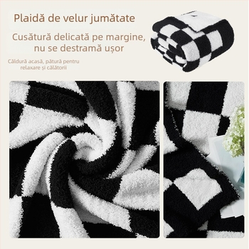 Pătură geometrică în carouri, stil Nordic, tricotată, poliester, 300–499 g