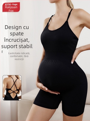 Salopetă de maternitate cu bretele încrucișate la spate, fără cusături, nailon 90%/spandex 10%, uscare rapidă, cu inserții pentru sân