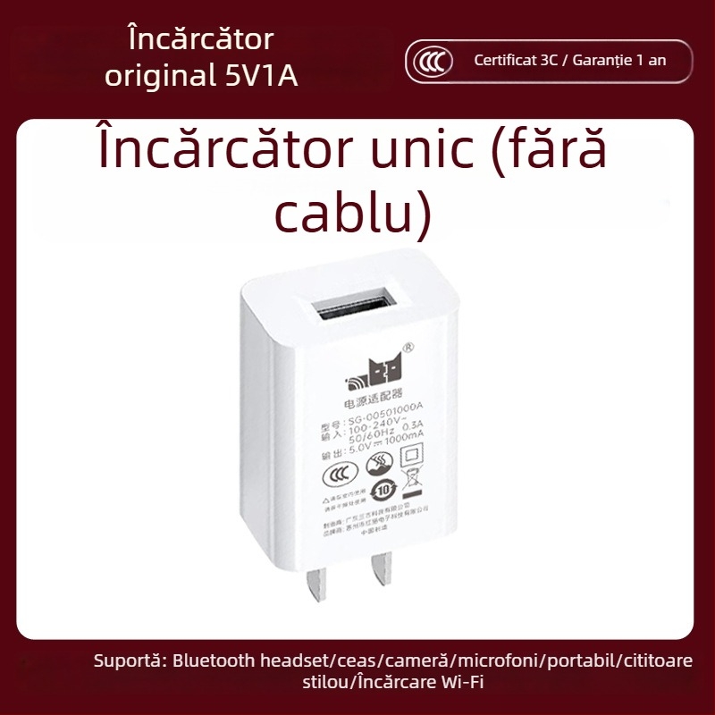 Cap de încărcare 5V1A – Încărcător universal pentru căști Bluetooth, cameră de supraveghere, stilou de citire, ceas inteligent (Ieșire 5W, QC 4.0)