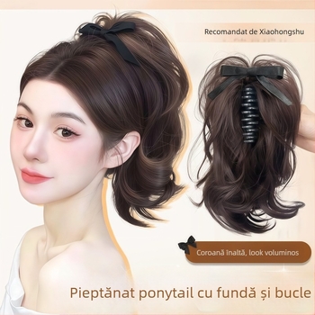 Păr artificial cu coadă prinsă prin clips | Valuri mari, păr de mătase rezistent la temperatură, mecanism de atașare, nu poate fi vopsit sau îndreptat