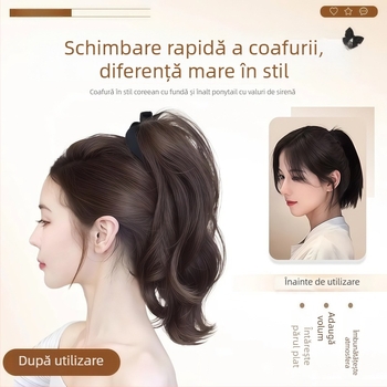 Păr artificial cu coadă prinsă prin clips | Valuri mari, păr de mătase rezistent la temperatură, mecanism de atașare, nu poate fi vopsit sau îndreptat