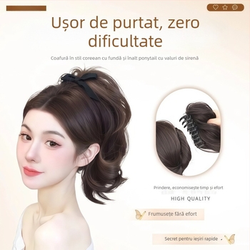 Păr artificial cu coadă prinsă prin clips | Valuri mari, păr de mătase rezistent la temperatură, mecanism de atașare, nu poate fi vopsit sau îndreptat