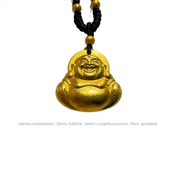 Colier Buddha: zâmbitor cu o burtă mare; metal; stil medieval; retro literar; lansare primăvara 2024