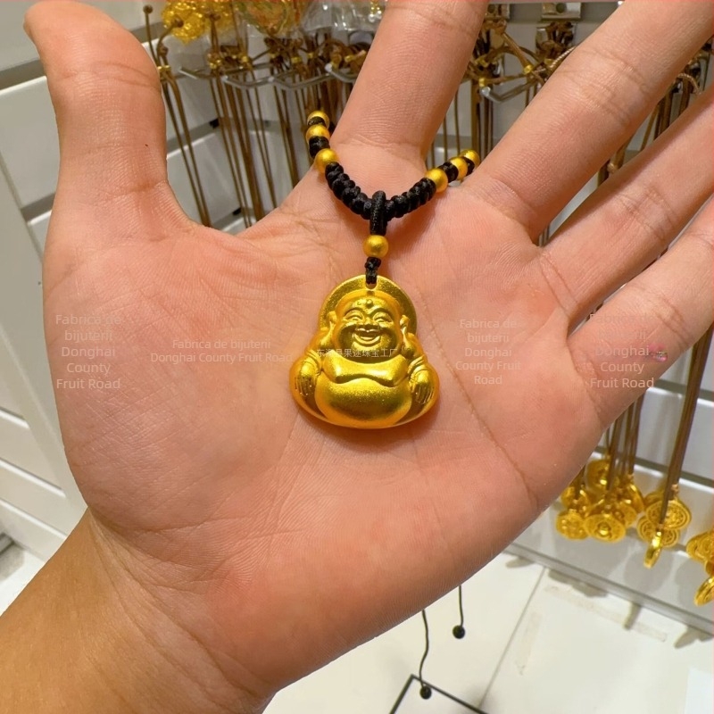 Colier Buddha: zâmbitor cu o burtă mare; metal; stil medieval; retro literar; lansare primăvara 2024