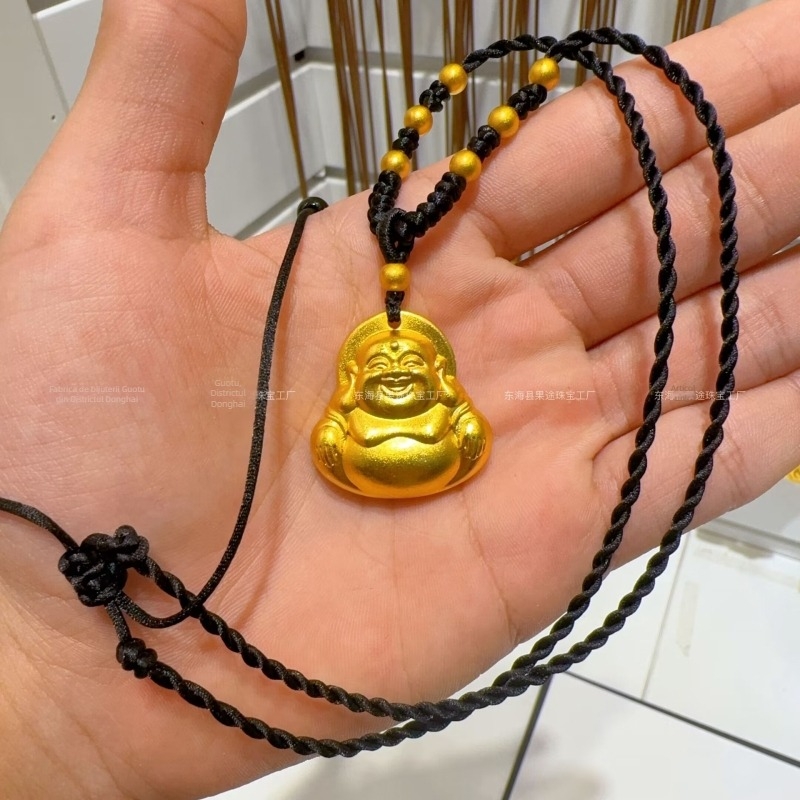 Colier Buddha: zâmbitor cu o burtă mare; metal; stil medieval; retro literar; lansare primăvara 2024