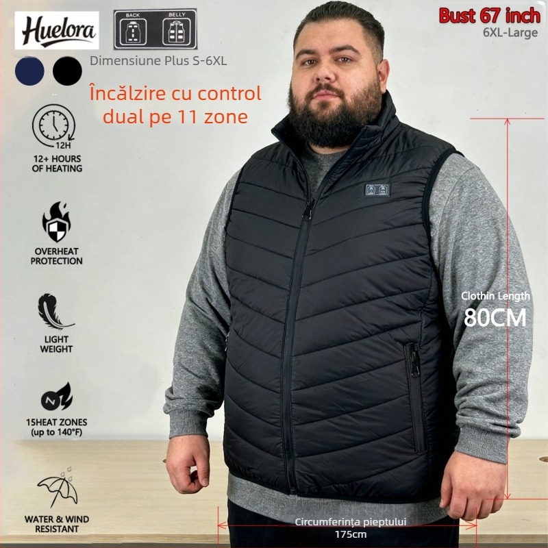 Vesta încălzită din bumbac, unisex, cu control inteligent al temperaturii, țesătură poliester densă, fără glugă