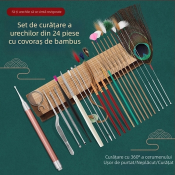 Lingură pentru urechi - fără iluminare - Haifu, oțel inoxidabil, bambus și lemn - pachet de 100 buc.