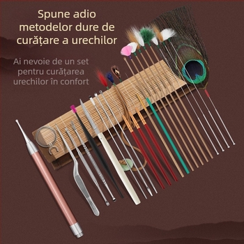 Lingură pentru urechi - fără iluminare - Haifu, oțel inoxidabil, bambus și lemn - pachet de 100 buc.