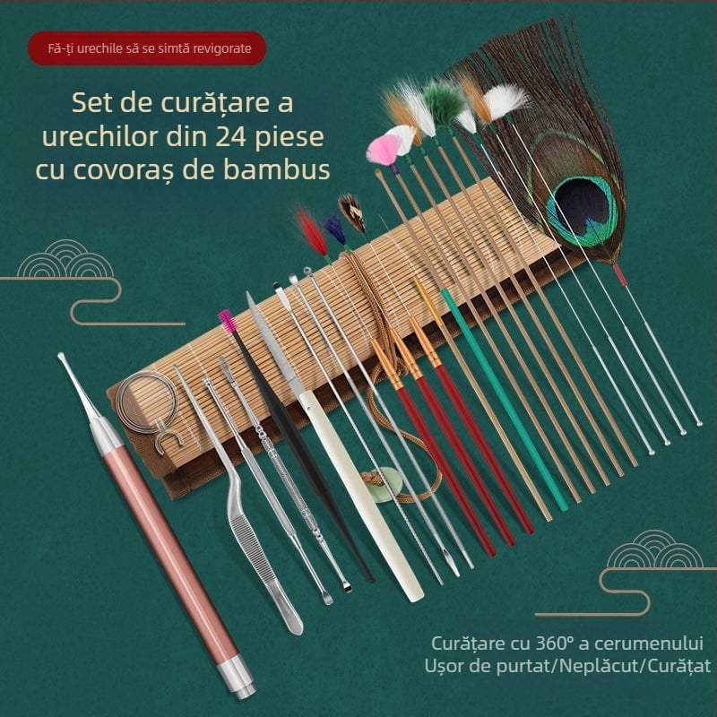 Lingură pentru urechi - fără iluminare - Haifu, oțel inoxidabil, bambus și lemn - pachet de 100 buc.