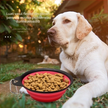Bol pliabil pentru animale de companie – cu funcție dublă apă și mâncare, portabil, material PP+TPE, brand TINGHAO, ambalaj 300 buc.