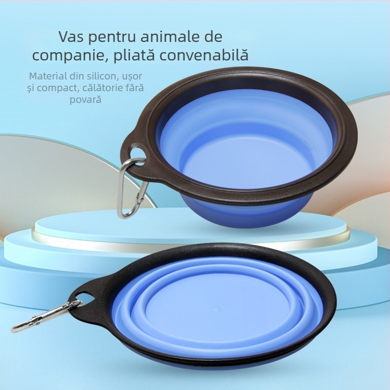 Bol pliabil pentru animale de companie – cu funcție dublă apă și mâncare, portabil, material PP+TPE, brand TINGHAO, ambalaj 300 buc.