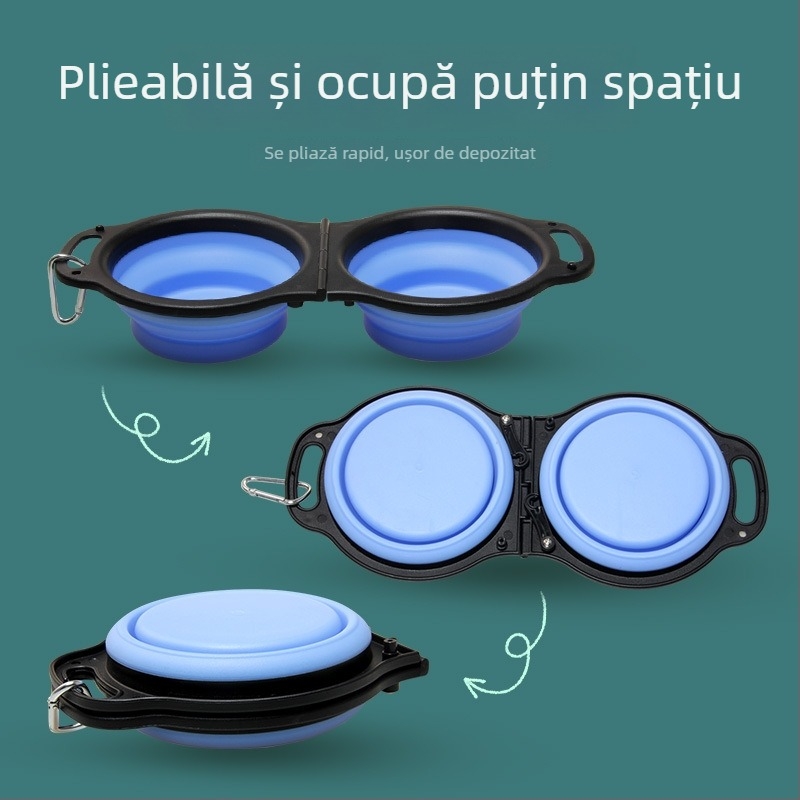 Bol pliabil pentru animale de companie – cu funcție dublă apă și mâncare, portabil, material PP+TPE, brand TINGHAO, ambalaj 300 buc.