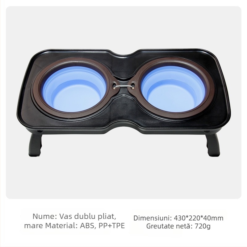 Bol pliabil pentru animale de companie – cu funcție dublă apă și mâncare, portabil, material PP+TPE, brand TINGHAO, ambalaj 300 buc.