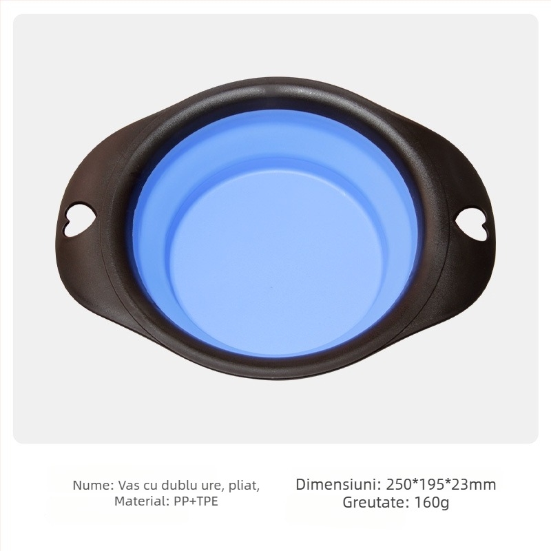 Bol pliabil pentru animale de companie – cu funcție dublă apă și mâncare, portabil, material PP+TPE, brand TINGHAO, ambalaj 300 buc.