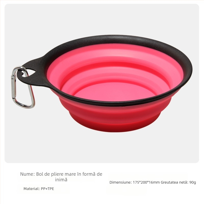 Bol pliabil pentru animale de companie – cu funcție dublă apă și mâncare, portabil, material PP+TPE, brand TINGHAO, ambalaj 300 buc.