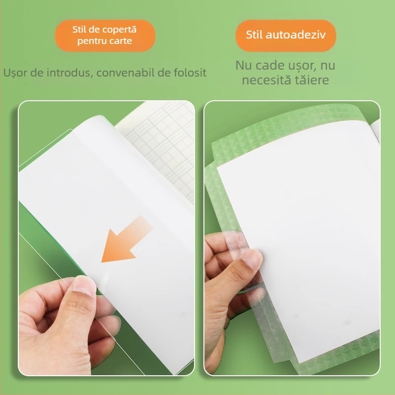 Husă de carte transparentă, autoadezivă, din PP, pentru caiete de școală primară, potrivită pentru clasele 1-2 și 3-6.